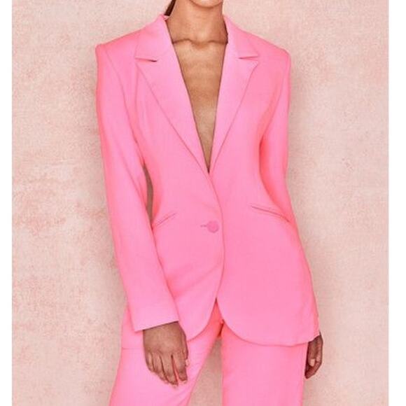 House of CB NWT Making Money Moves Gabri Pink Satin Button Lapel Blazer Small - Picture 3 of 10